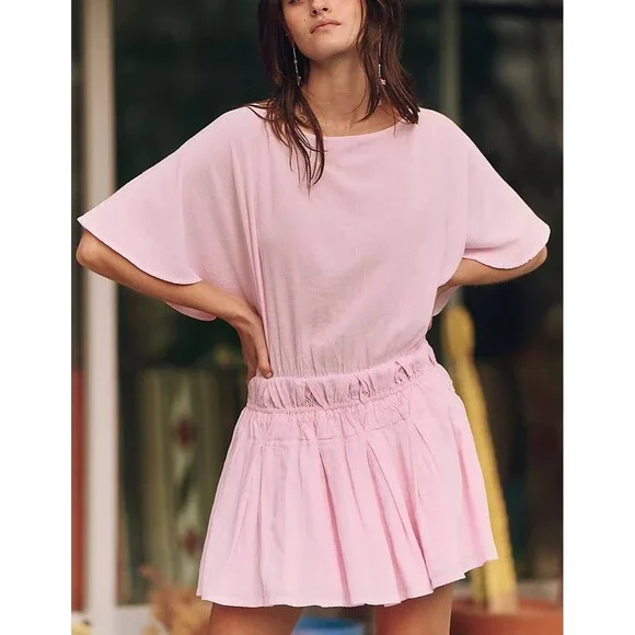 Free People Free-Est Sutton Mini Dress Flutter Sleeve Smocked Boat Neck M 283563 - Picture 1 of 9